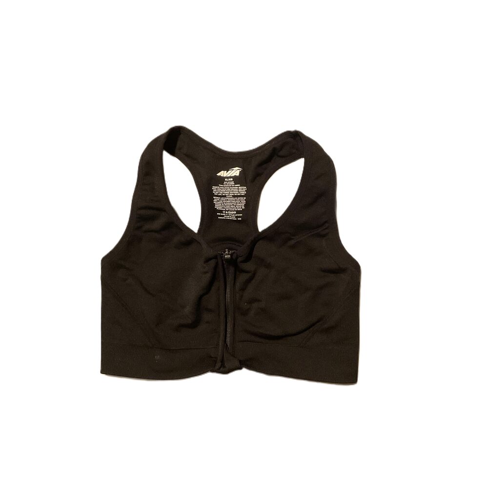 Avia Black Zipper Front Racerback Sports Bra Size XL